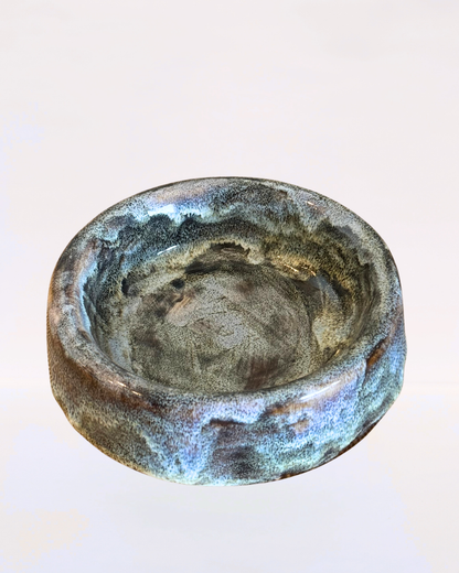 Handmade Ceramic Dog Bowl - Brown Blue