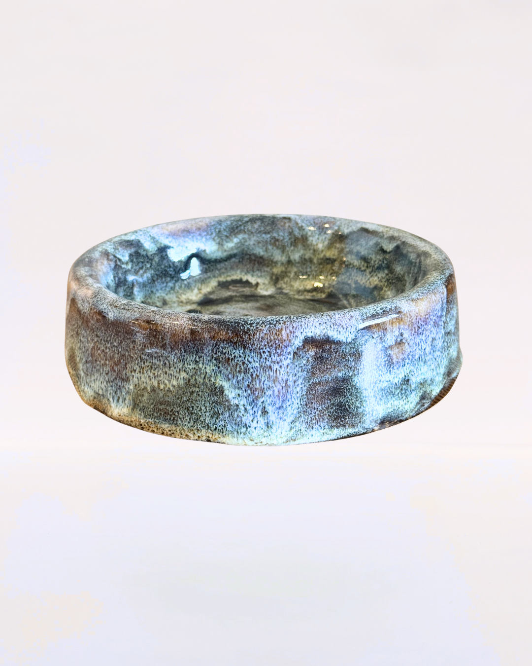 Handmade Ceramic Dog Bowl - Brown Blue