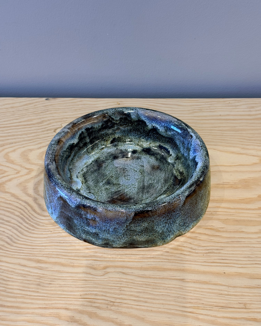 Handmade Ceramic Dog Bowl - Brown Blue