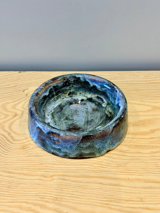Handmade Ceramic Dog Bowl - Brown Blue