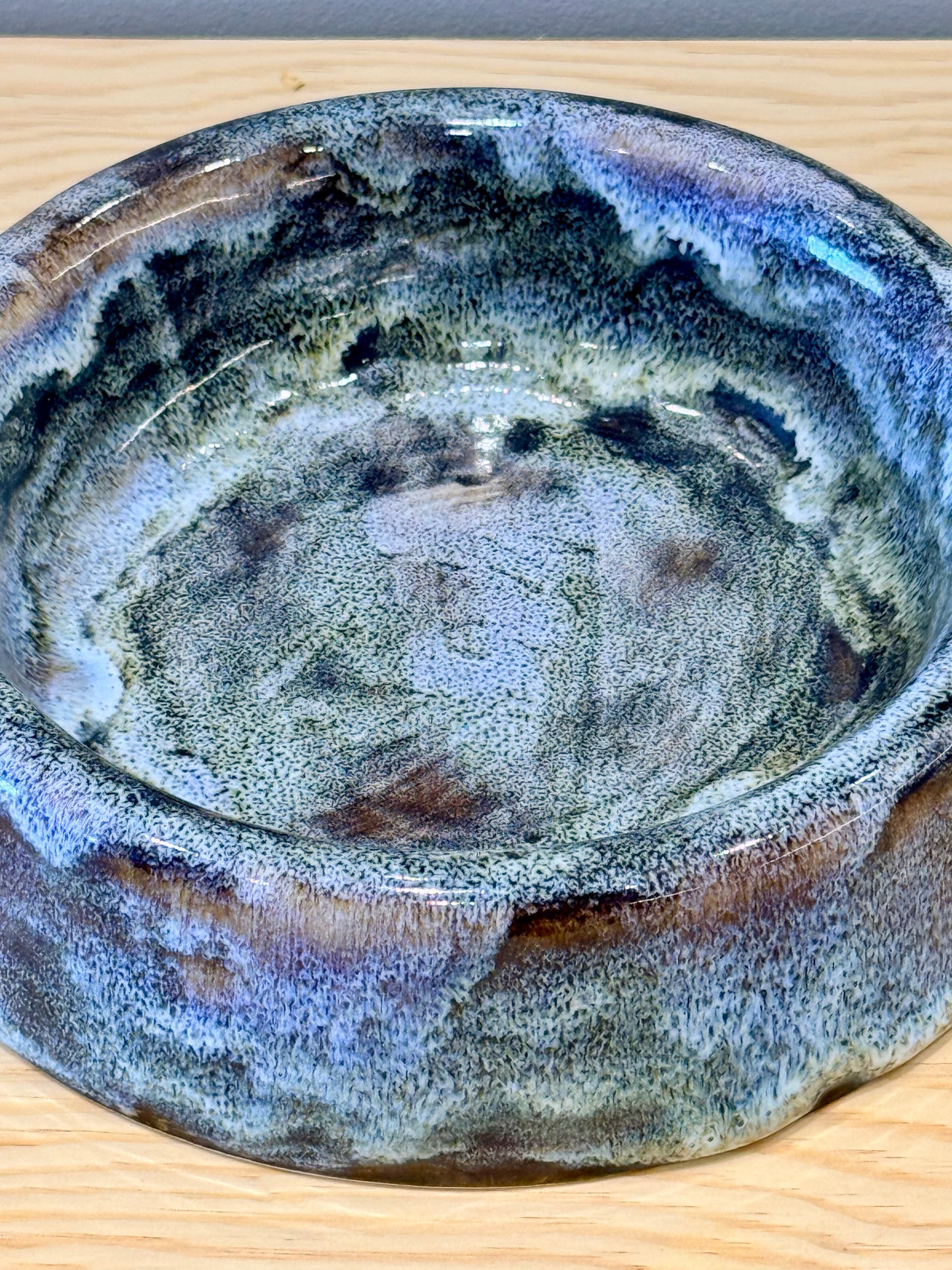 Handmade Ceramic Dog Bowl - Brown Blue