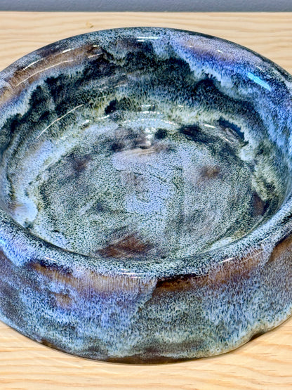 Handmade Ceramic Dog Bowl - Brown Blue