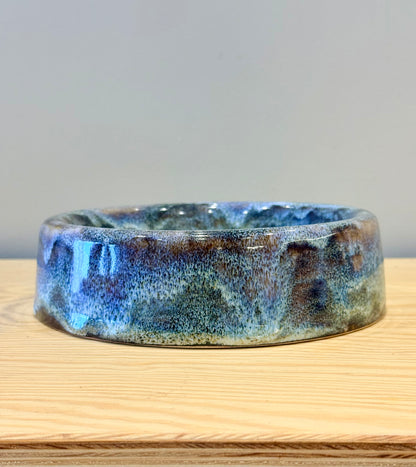 Handmade Ceramic Dog Bowl - Brown Blue