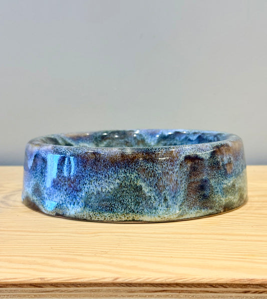 Handmade Ceramic Dog Bowl - Brown Blue